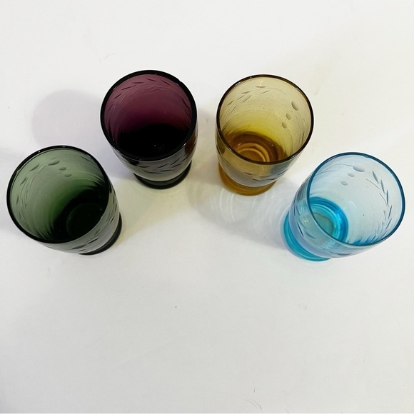 Depression Glass Wheat Pattern Cordial Shot Glass Multicolor Hand Cut Liqueur 4x - Picture 4 of 7